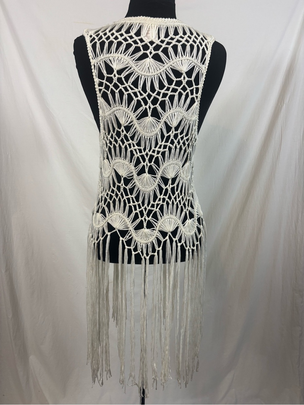 Rebellion Ivory Macrame Fringe Vest Boho Festival Crochet Duster Medium